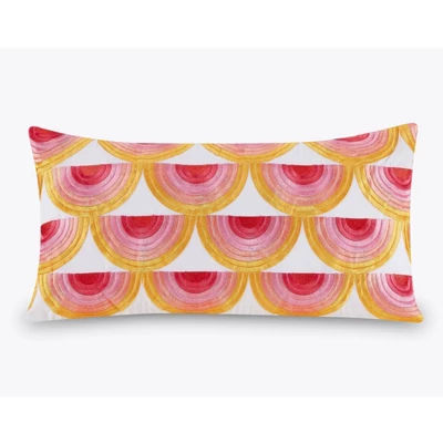 12''x21'' Oblong Satin Stitch Embroidered Decorative Throw Pillow Yellow/Dark Pink/Light Pink - Trina Turk added by Sam Cilio