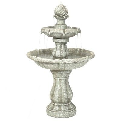 Sunnydaze Outdoor 2-Tier Solar Powered Water Fountain with Battery Backup and Submersible Pump - 35" - White Earth Finish added by erika grossman