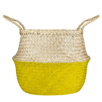 Northlight 15.5" Beige and Yellow Large Belly Basket with Handles added by MK Alderman