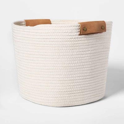 13&#34; Decorative Coiled Rope Square Base Tapered Basket Medium White - Threshold&#8482; added by Spoak Member