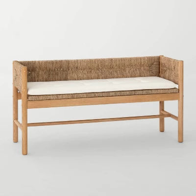 Elden Wood Bench with Woven Back and Loose Cushion Seat - Threshold™ designed with Studio McGee added by Where The Heart Is Designs