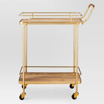 Metal, Wood, and Leather Bar Cart - Gold - Threshold™ added by Liz Kirby