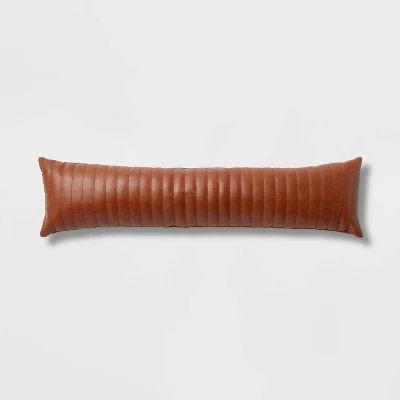 Lumbar Faux Leather Channel Stitch Decorative Throw Pillow Cognac - Threshold™ added by Jamie Stellato