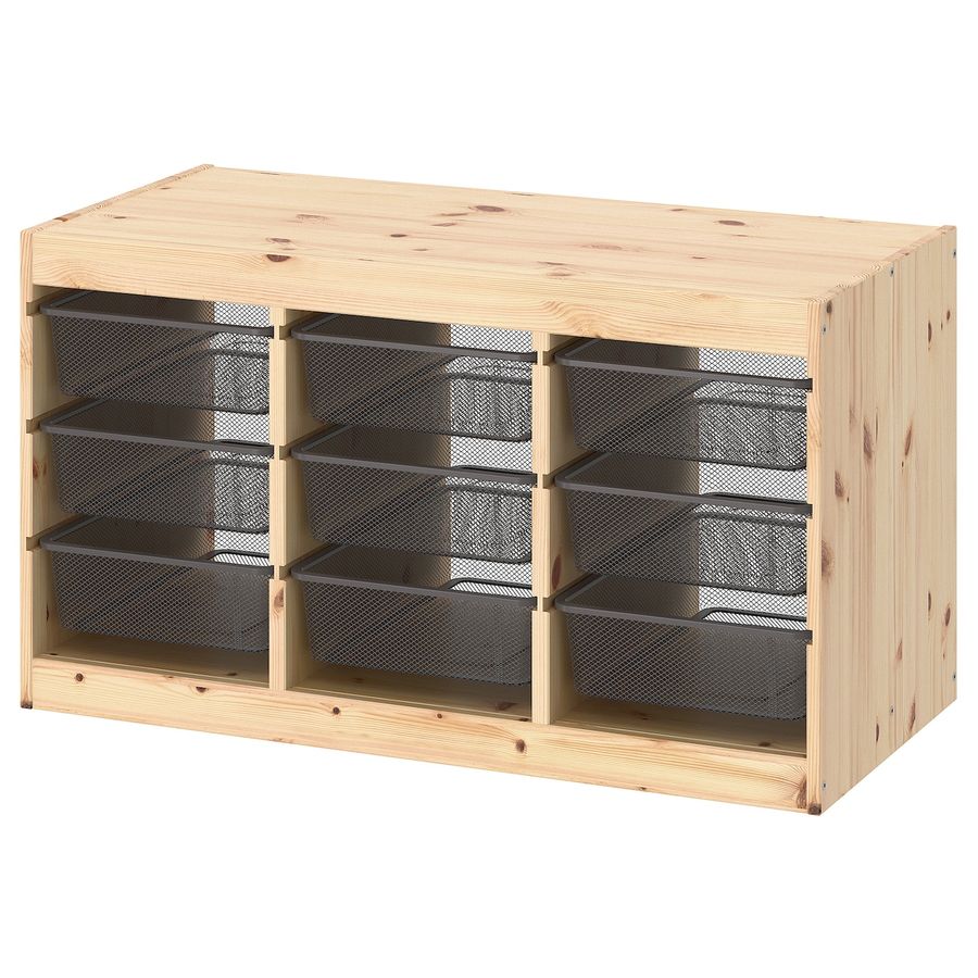 TROFAST Storage combination with boxes, light white stained pine/dark gray, 365/8x173/8x201/2" - IKEA added by Jamie Stellato