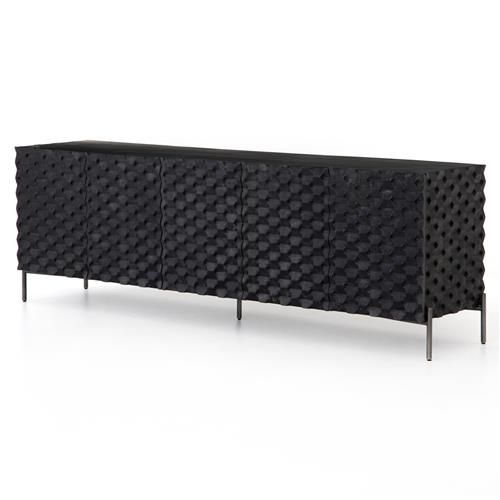 Angeline Modern Classic Black Carved Mango Wood Media Cabinet added by Doctor Designs