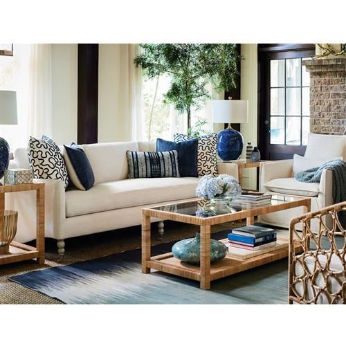 Ariah Coastal Beach Glass Top Brown Rattan Side End Table added by Claire M
