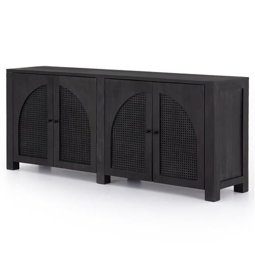 Kashton Mid-Century Black Wash Mango Wood Arched Cane 4 Door Sideboard added by Liz Nevil-Smith