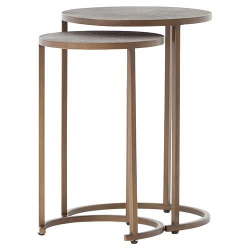 Ena Regency Round Shagreen Brass Nesting Tables - Pair added by Liz Kirby