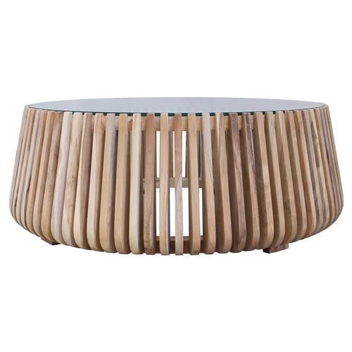 Betty Coastal Beach Glass Top Slatted Teak Wood Round Round Coffee Table - Small added by Liz Kirby